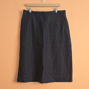LL Bean Lakeshore Linen Skirt Classic Fit Straight Black- Size 14